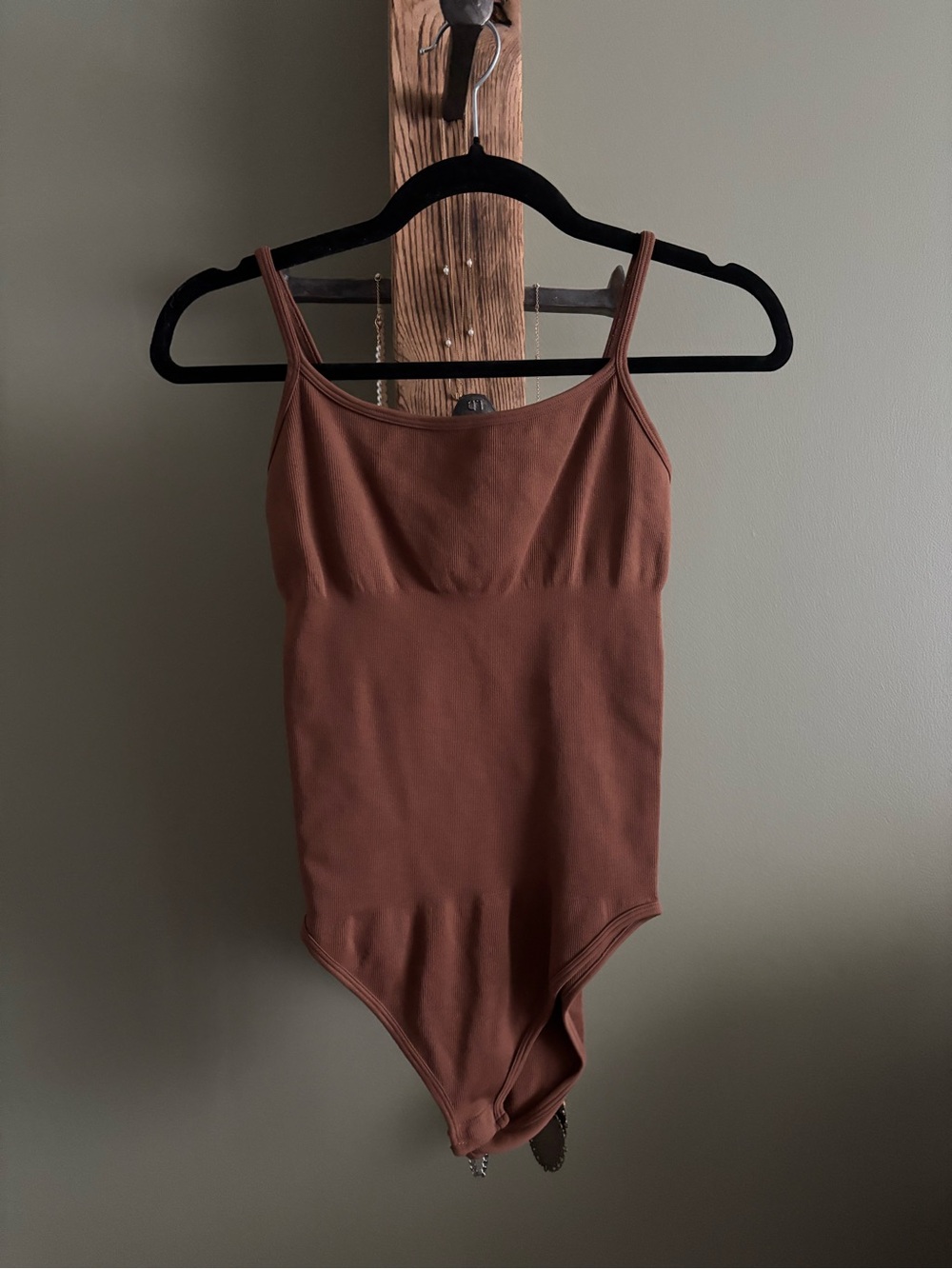 120.) NEW - Basic Slim-Strap Bodysuit in  Brown